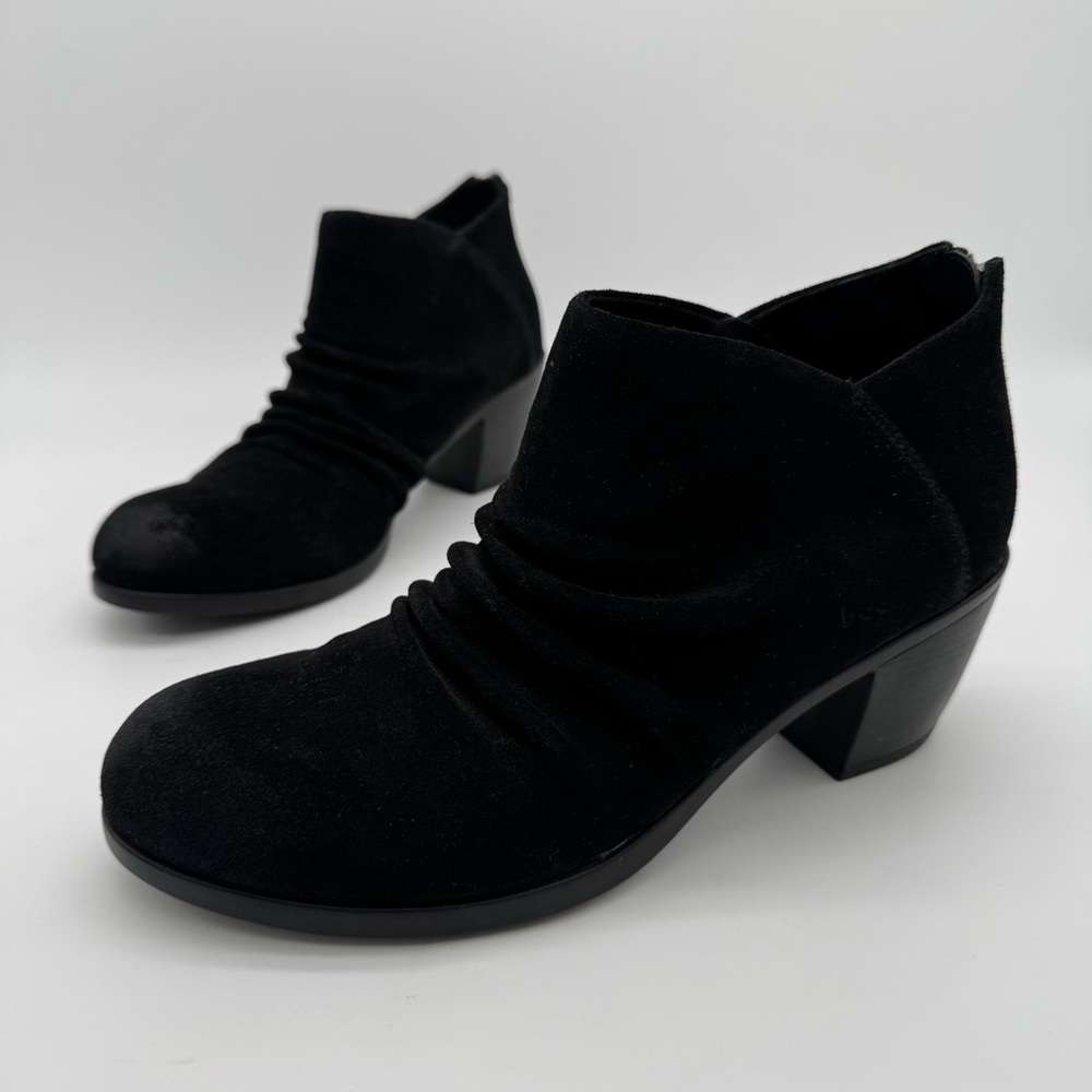 Born b.o.c Settle Black Suede Leather Ruched Ankle Bootie Size 10 M